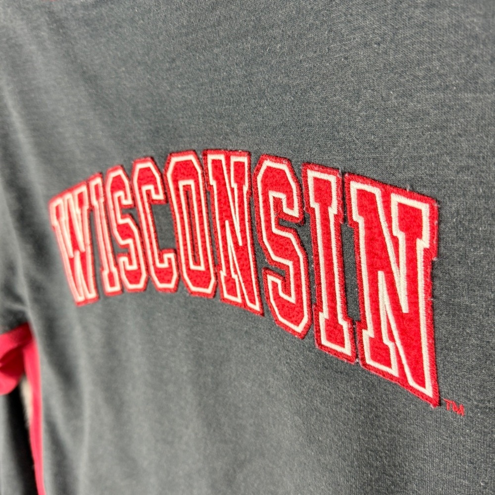 Wisconsin Badgers Hoodie Men's XL Bucky Badger Colosseum NCAA Grey Red Pullover - Picture 13 of 16